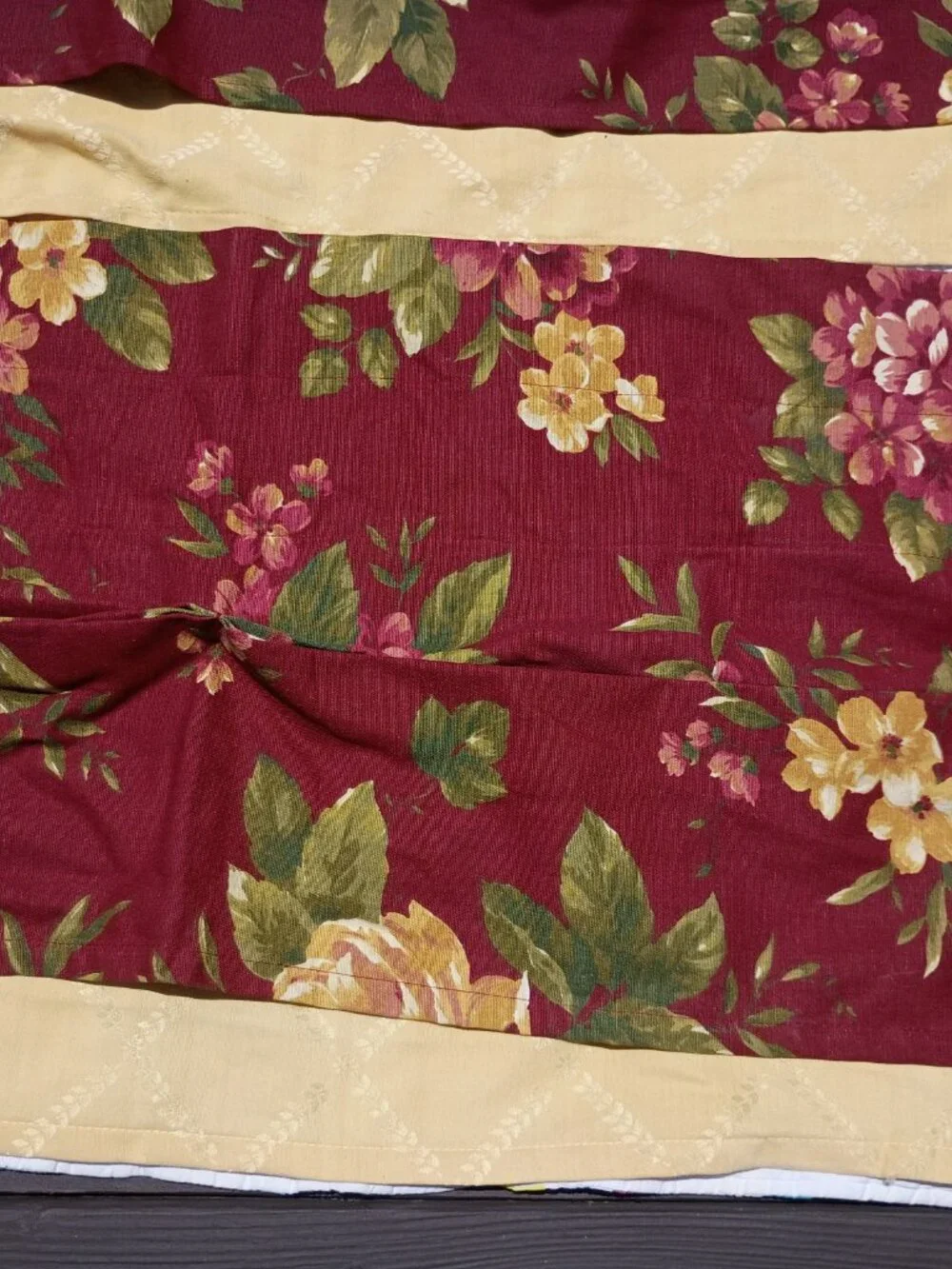 SET OF 3 Vintage Waverly Floral Manor Curtain Valances Dark Red Yellow Layered